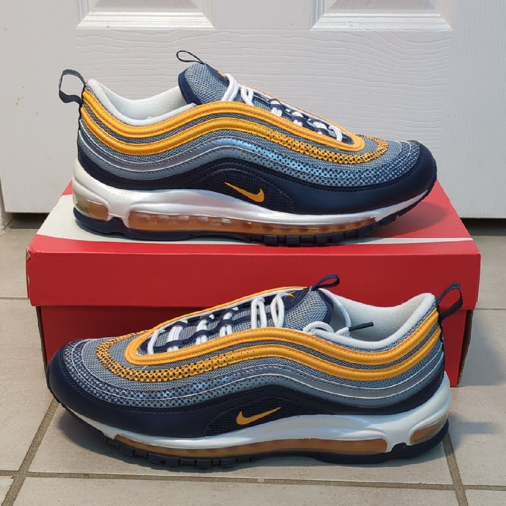 New! Nike Air Max 97 SE, Navy Blue, Orange, Gray Running Sneakers